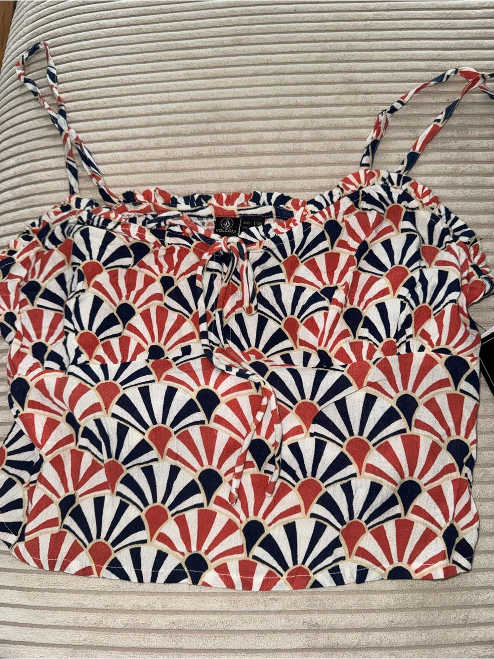 Volcom Dark Orange and Grey Fan Print Spaghetti Strap Tank Top